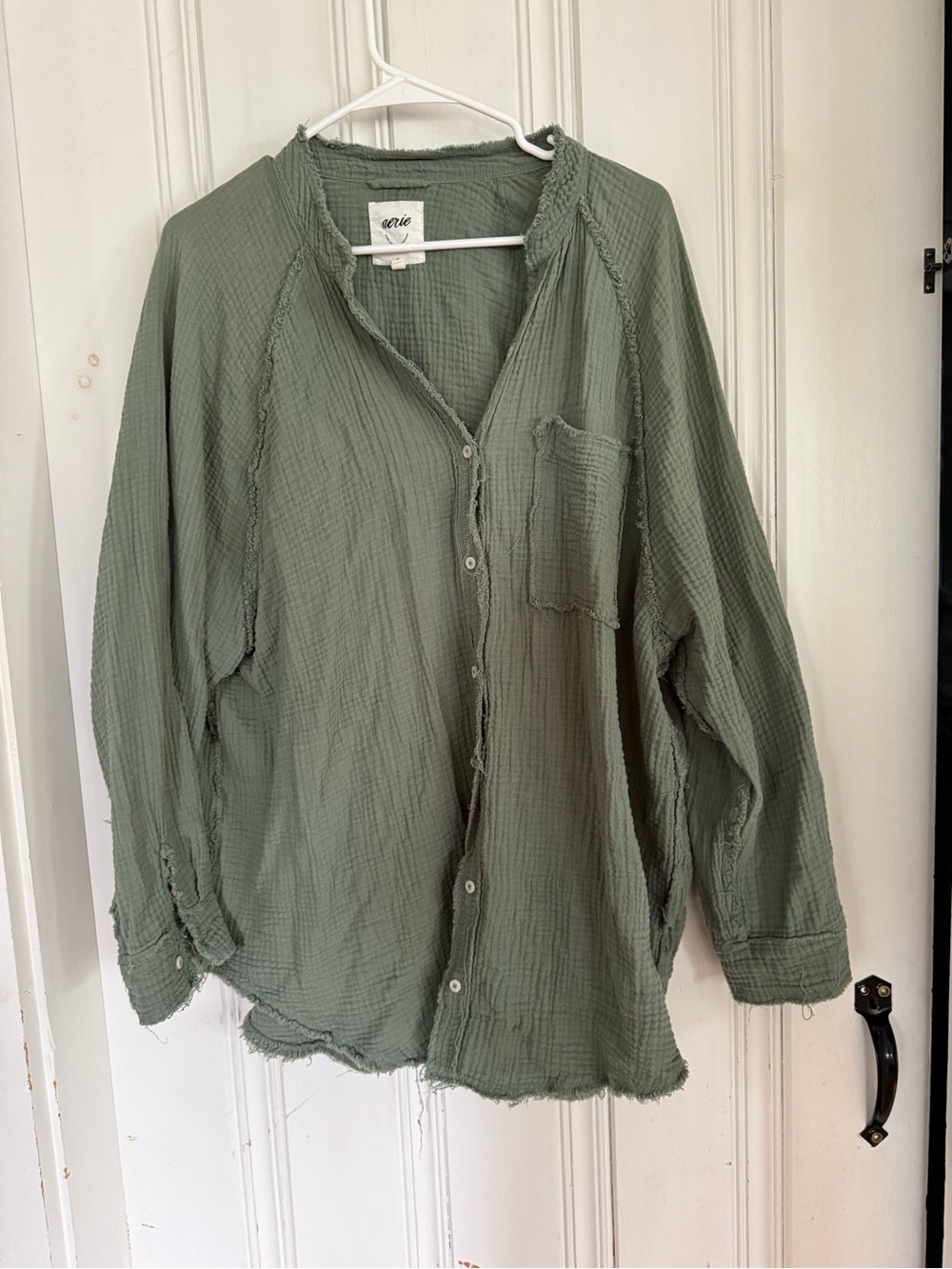 aerie Olive Green Button-Down Gauze Shirt